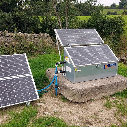 Solar powered drinking pump for cattle installed as part of a river restoration project