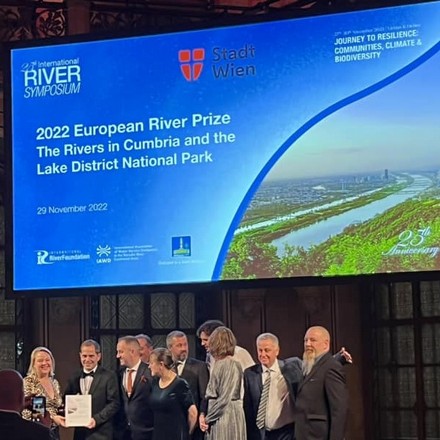 Ullswater Catchment Management and partners pick up the European River Award for 2022 at a black tie event in Vienna
